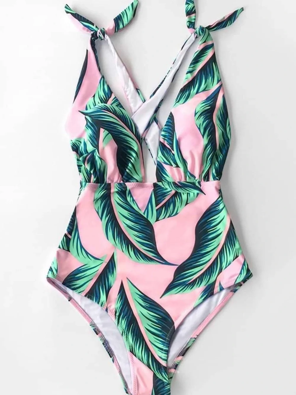 Cupshe Pink Tropical Leaf One-Piece Swimsuit
